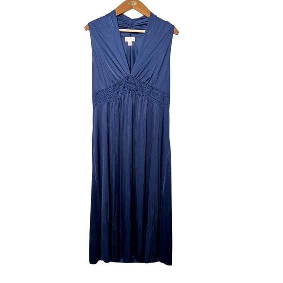 Shadowline Other - Shadowline Maxi Babydoll Slip Lace Trim Bow Lounge Blue Stretch Sexy Size 2X
